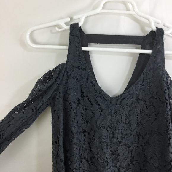 Chaser Mini Dress Gray Lace Cold Shoulder - Picture 2 of 6